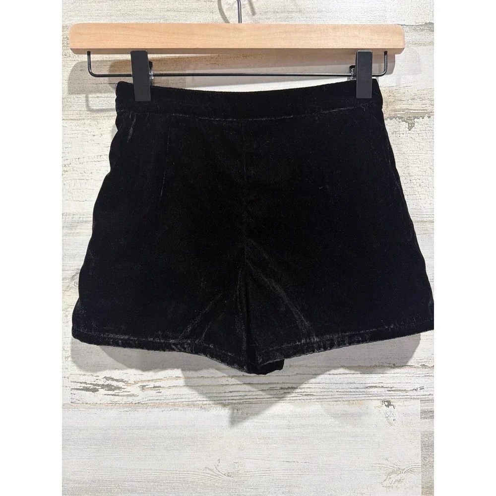 Zara Velvet Shorts Girls 6 Black Silver Beaded Embroidered Coquette EUC